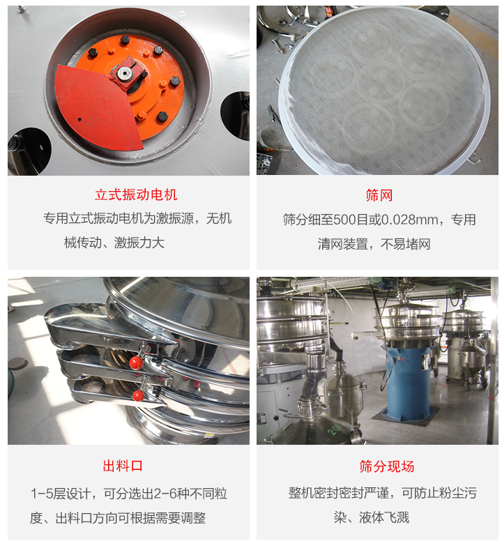 旋振篩定制化有：移動(dòng)，加緣，閘門等多種形式選擇。子母設(shè)計(jì)透網(wǎng)率高，換網(wǎng)方便。