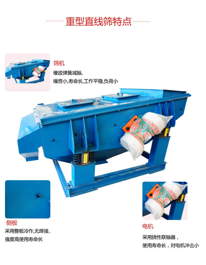 重型直線篩：篩機(jī)，側(cè)板，電機(jī)展示圖