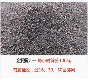 篩分金剛砂每小時(shí)100kg，有腐蝕性，過16、30、50目篩網(wǎng)