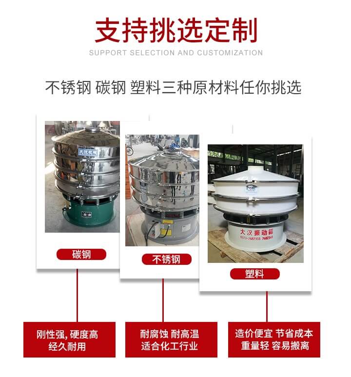 旋振篩可配置一到四層的篩網(wǎng)。旋振篩的篩分效率高，篩分精度高，篩分率高達96%。