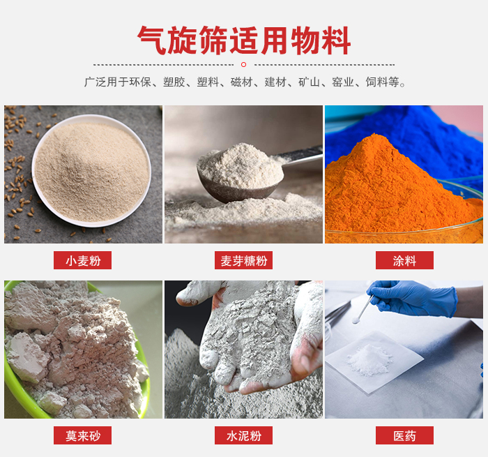 氣旋篩適用物料：小麥粉，麥芽糖粉，涂料，等粉狀物料。