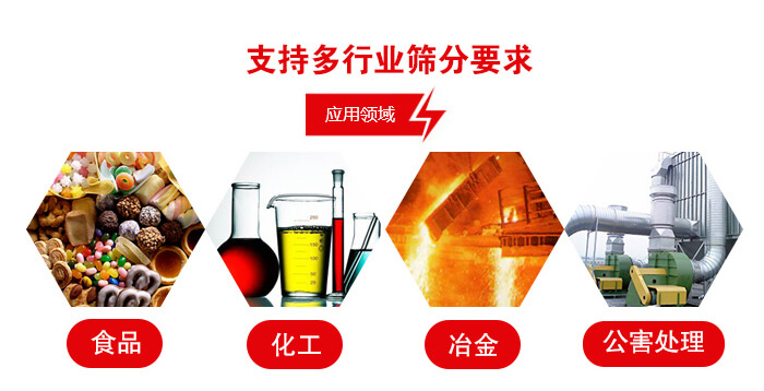 旋振篩適用的行業(yè)：食品行業(yè)，化工行業(yè)，冶金行業(yè)，公害處理等。