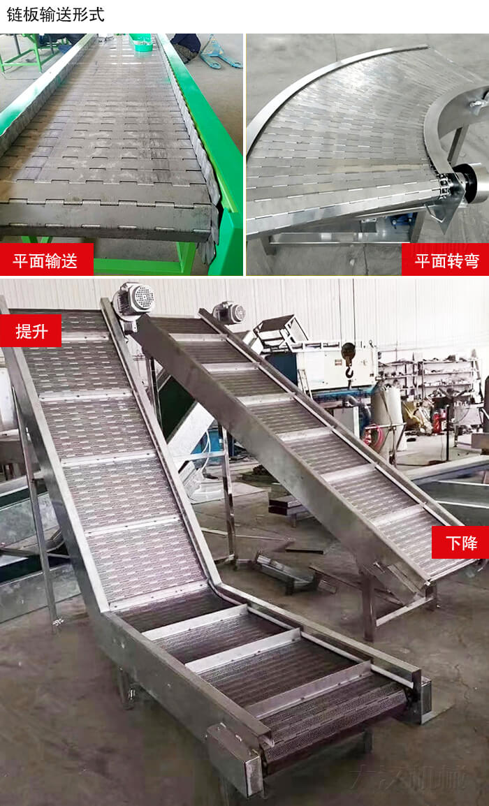 鏈板輸送機(jī)平面輸送，平面拐彎，提升等運(yùn)行現(xiàn)場(chǎng)圖片
